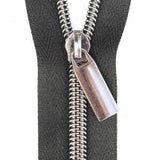 Black #5 Nylon Gunmetal Coil Zippers: 3 Yards with 9 Pulls