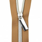 Natural #5 Nylon Nickel Coil Zippers: 3 Yards with 9 Pulls