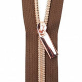 Zippers By The Yard Brown Tape Rose Gold